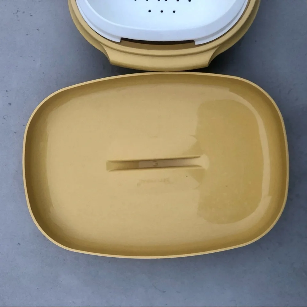 Vintage Tupperware Microwave Steamer Set 3 Piece Harvest Gold Yellow